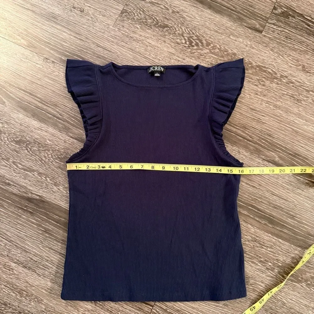 J. Crew Navy Ribbed Ruffle Sleeve Top - Picture 3 of 5
